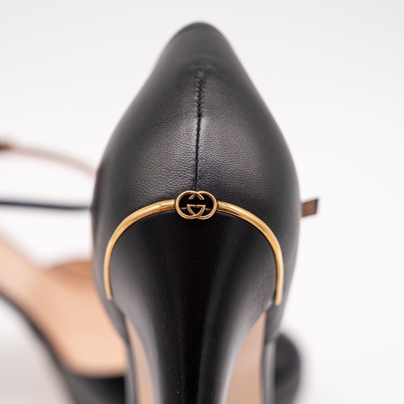 size 40.5G 10.5 US Gucci Platform Pumps Black Leather Strap Buckle - Picture 9 of 12